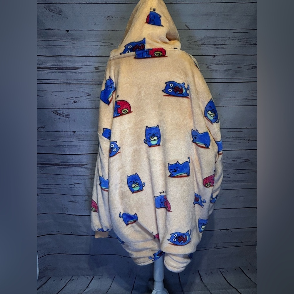 Oodie Cat Print Oversized Hoodie Blanket Peach XXL for Age 14+ - Picture 5 of 7